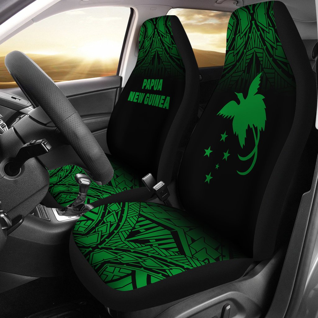 Papua New Guinea Car Seat Covers - Papua New Guinea FLag Polynesian Tattoo Fog Green Universal Fit Green - Polynesian Pride