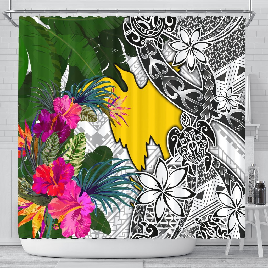 Papua New Guinea Shower Curtain White - Turtle Plumeria Banana Leaf 177 x 172 (cm) White - Polynesian Pride