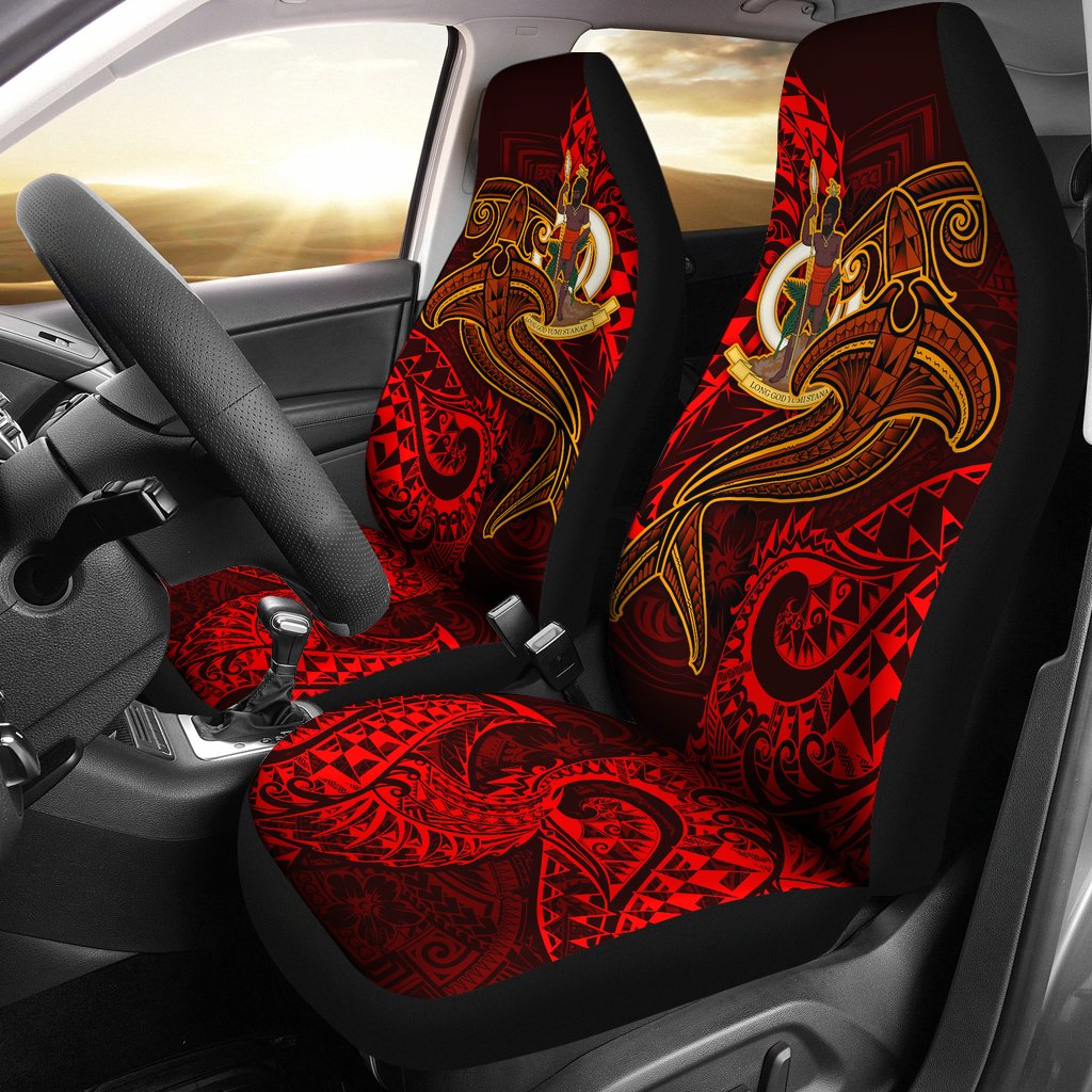 Vanuatu Polynesian Car Seat Covers - Red Shark Polynesian Tattoo Universal Fit Red - Polynesian Pride