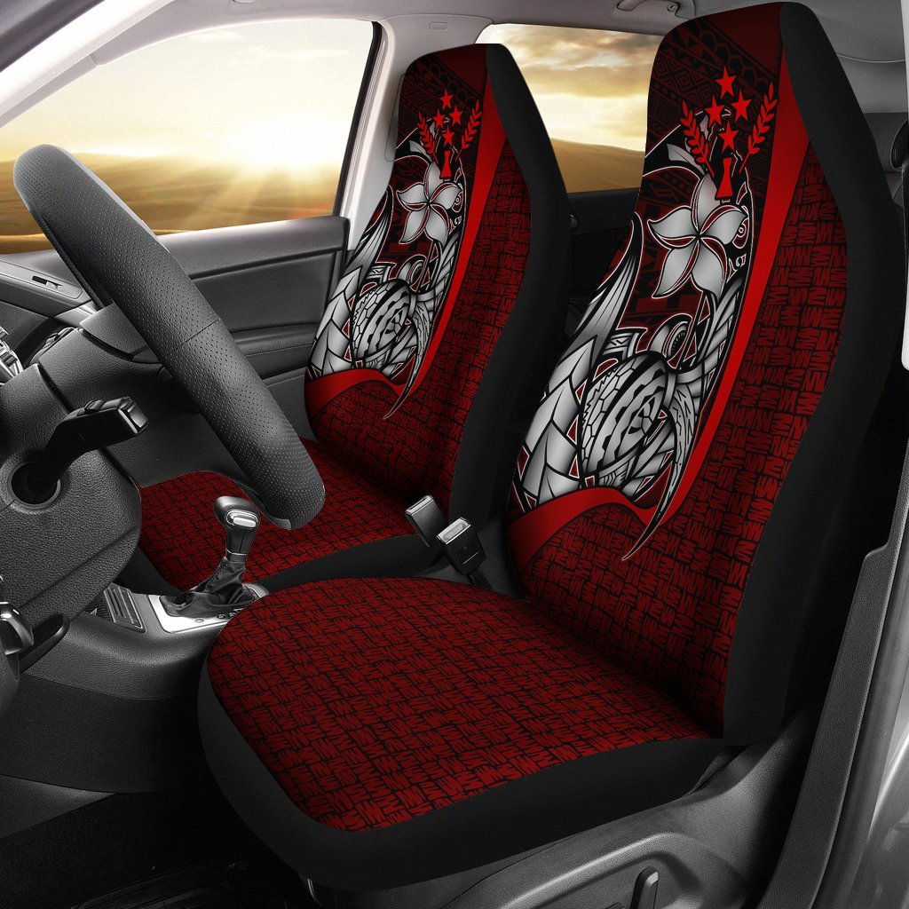 Kosrae Micronesian Car Seat Covers Red - Turtle With Hook Universal Fit Red - Polynesian Pride