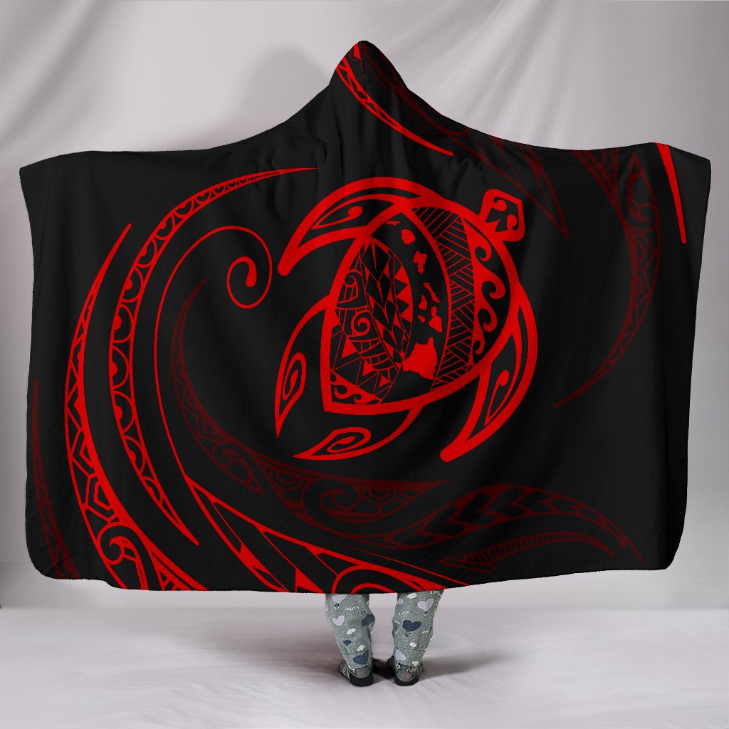 Hawaii Turtle Hooded Blanket - Red - Frida Style Hooded Blanket Black - Polynesian Pride