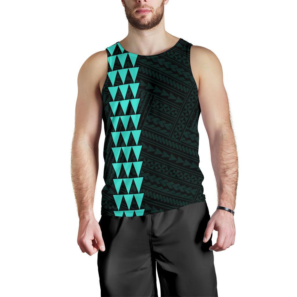 Hawaii Kakau Polynesian Three Turtles Map Personalized Men's Tank Top - Turquoise - Polynesian Pride