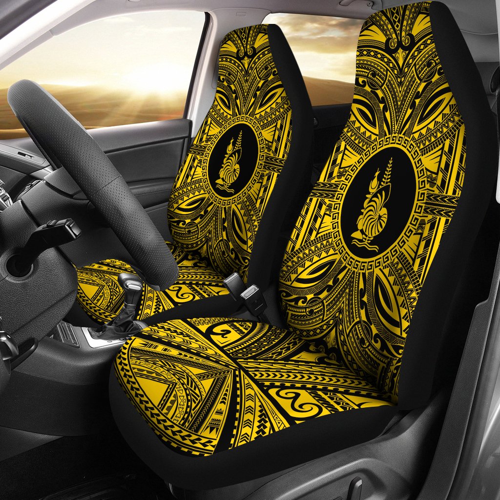 New Caledonia Car Seat Cover - New Caledonia Coat Of Arms Polynesian Gold Black Universal Fit Gold - Polynesian Pride