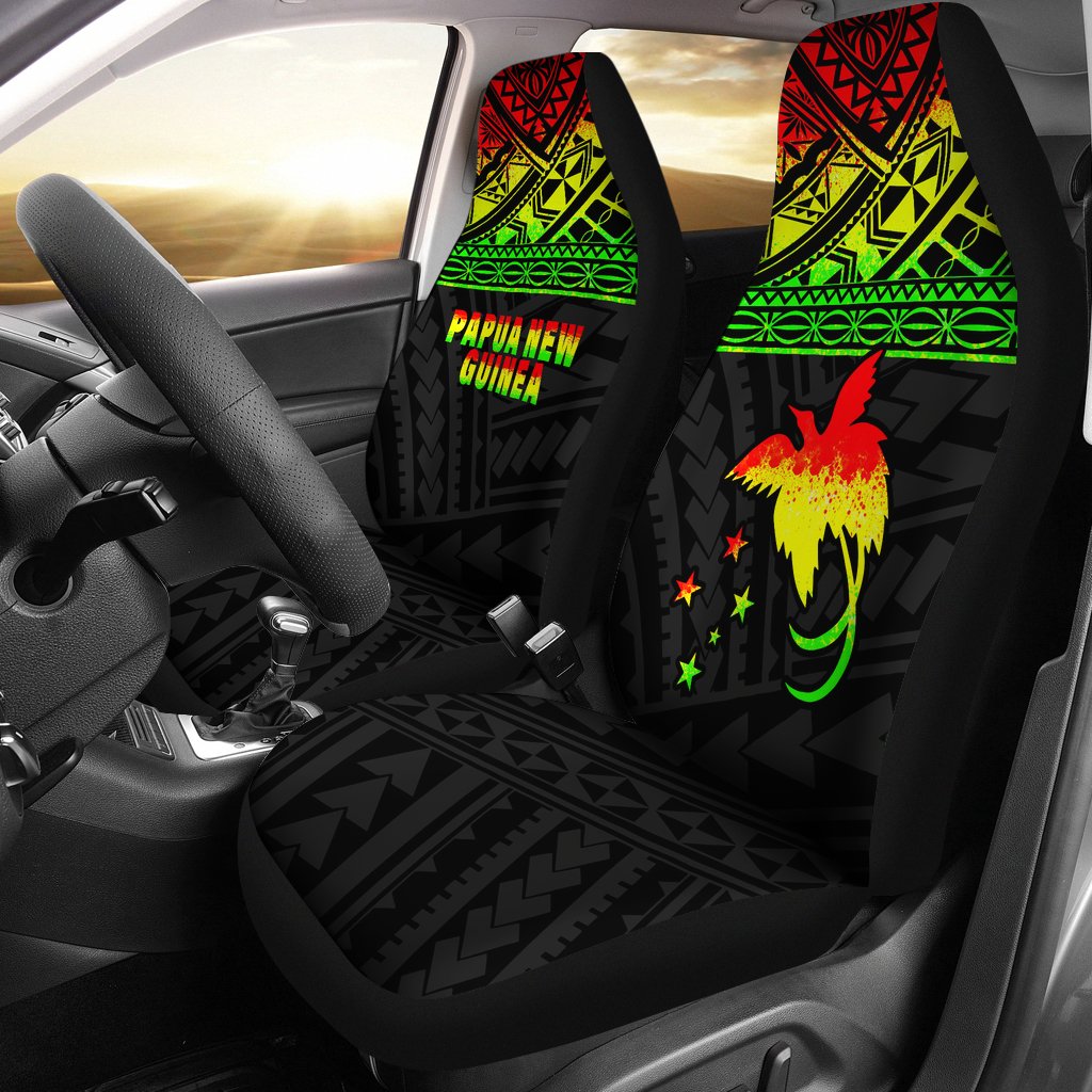 Papua New Guinea Car Seat Covers - Papua New Guinea Reggae FLag Polynesian Tattoo Universal Fit Reggae - Polynesian Pride