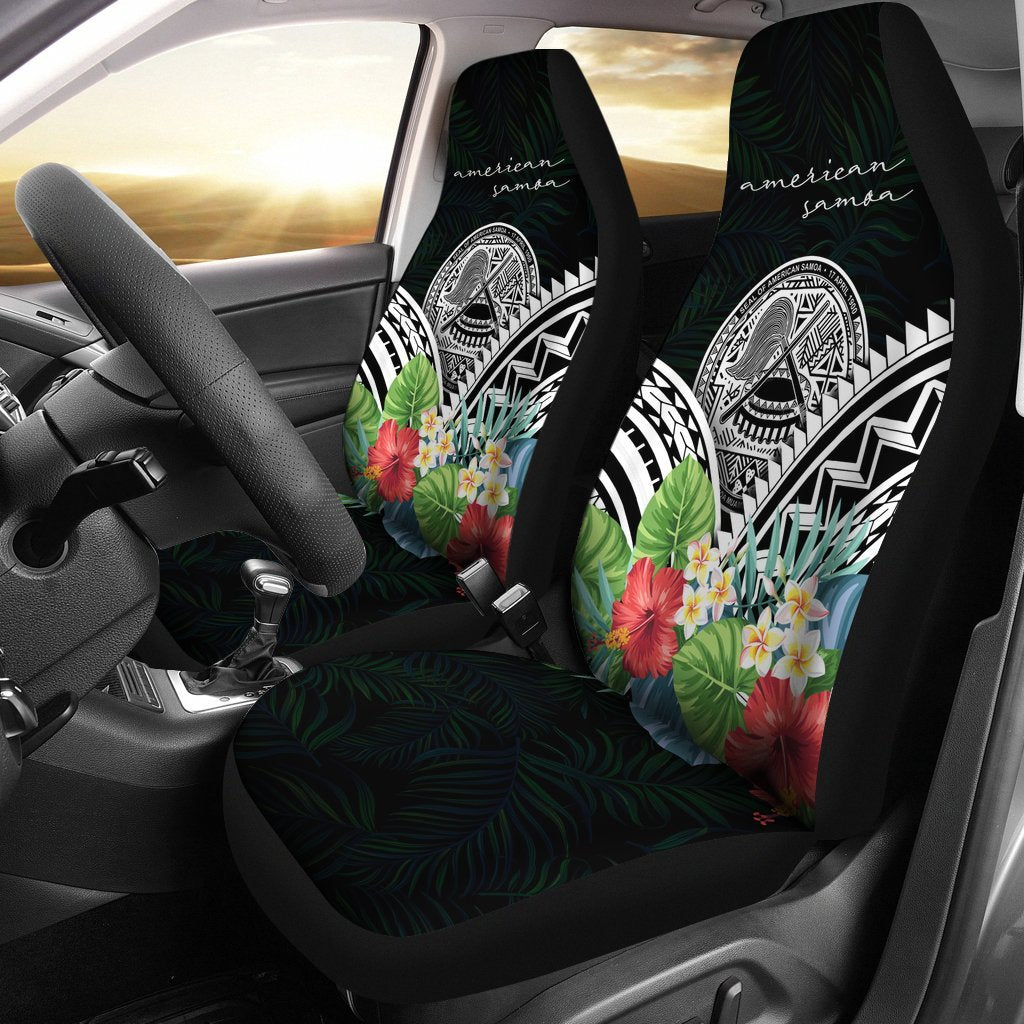 American Samoa Car Seat Covers - American Samoa Coat of Arms & Polynesian Tropical Flowers White Universal Fit White - Polynesian Pride