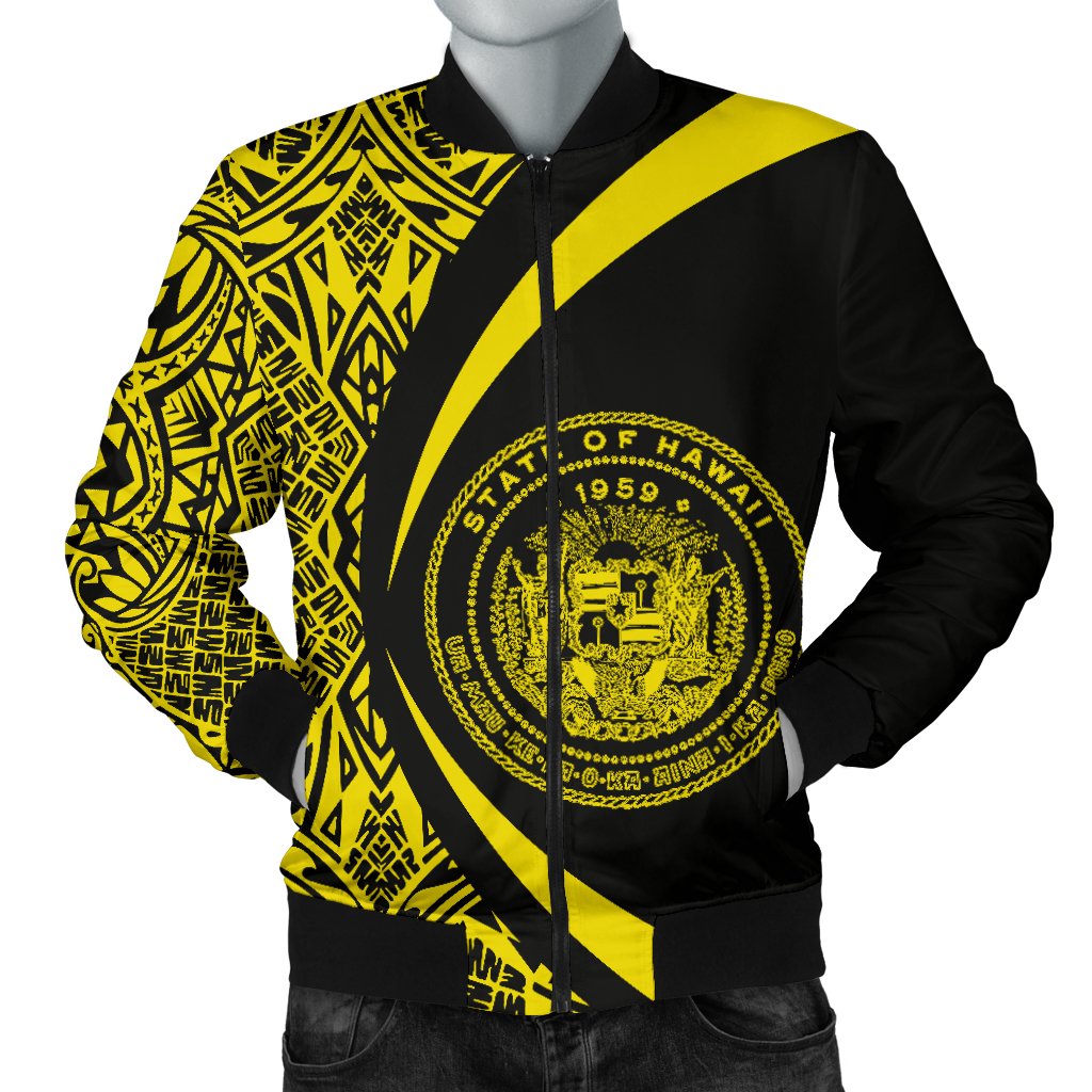 Hawaii Coat Of Arm Polynesian Men's Bomber Jacket - Circle Style 03 Royal - Polynesian Pride