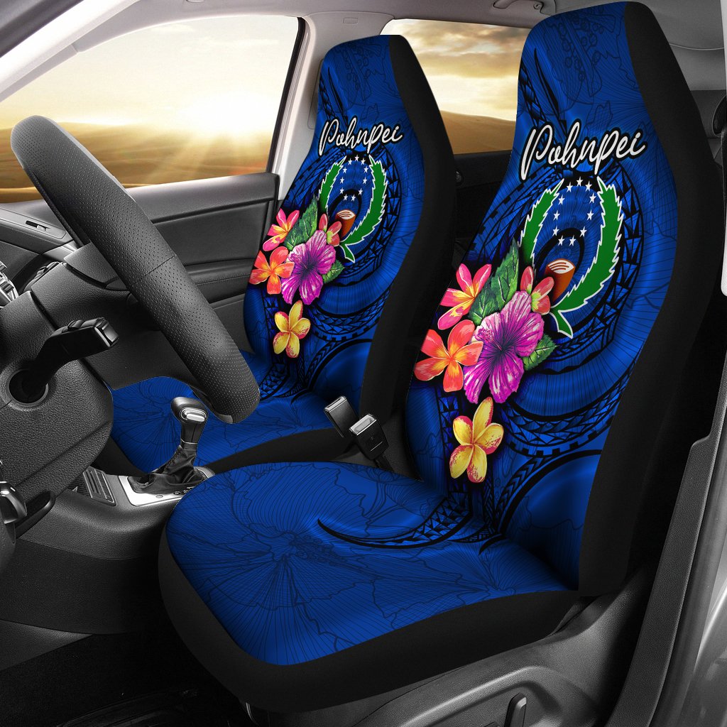 Pohnpei Micronesia Car Seat Covers - Floral With Seal Blue Universal Fit Blue - Polynesian Pride