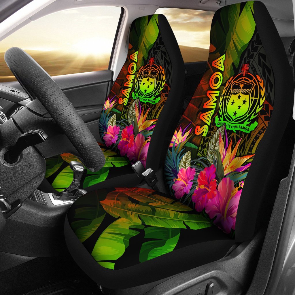 Samoa Polynesian Car Seat Covers - Hibiscus and Banana Leaves Universal Fit Reggae - Polynesian Pride