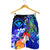 Polynesian Hawaii Men's Shorts - Kanaka Maoli Humpback Whale with Tropical Flowers (Blue) - Polynesian Pride