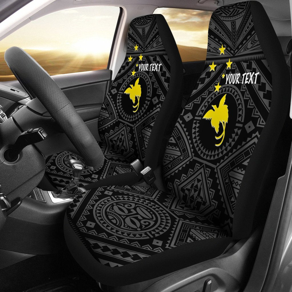 Papua New Guinea Personalised Car Seat Covers - Flag With Polynesian Patterns (Black) Universal Fit Black - Polynesian Pride