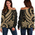 Chuuk Women Off Shoulder Sweater - Gold Tentacle Turtle Gold - Polynesian Pride