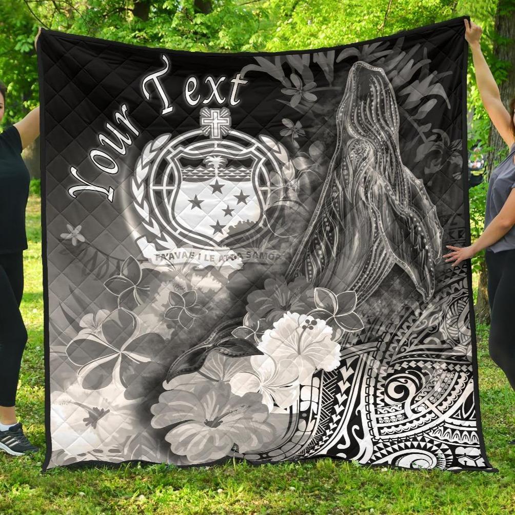 Custom Personalised Samoa Premium Quilt- Humpback Whale with Tropical Flowers (White) - Polynesian Pride