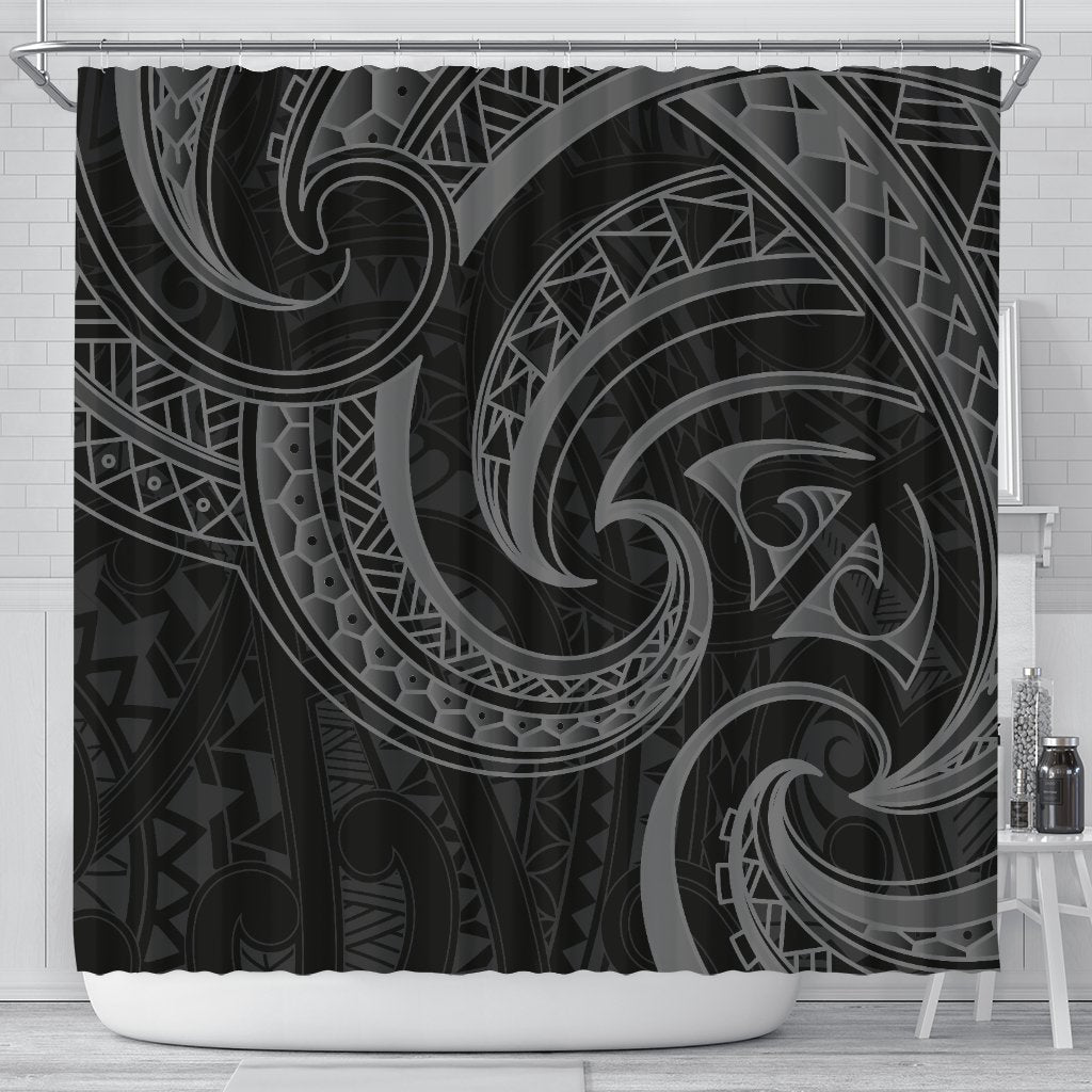 New Zealand Maori Mangopare Shower Curtain Polynesian - Black 177 x 172 (cm) Black - Polynesian Pride