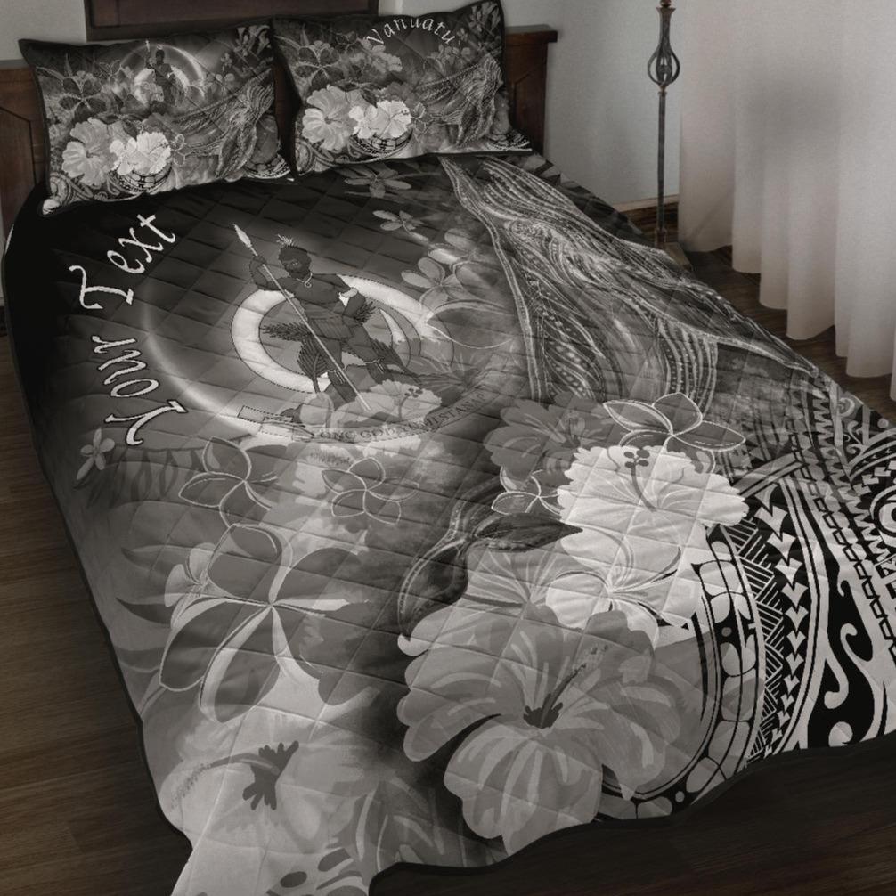 Vanuatu Custom Personalised Quilt Bed Set - Humpback Whale with Tropical Flowers (White) White - Polynesian Pride