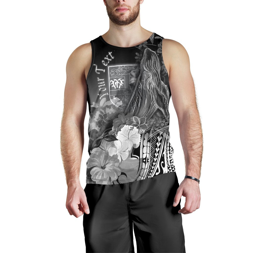 Fiji Custom Personalised Men's Tank Top - Humpback Whale with Tropical Flowers (White) White - Polynesian Pride