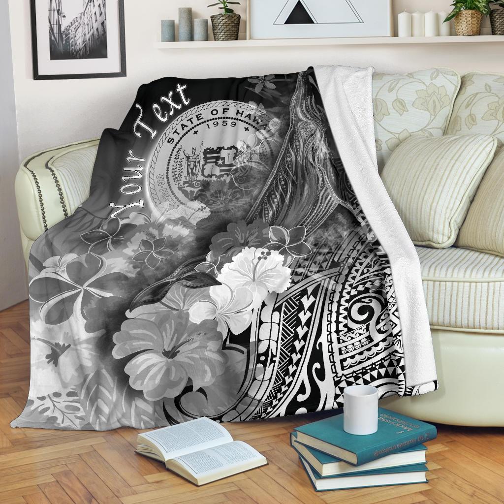 Polynesian Hawaii Custom Personalised Premium Blanket - Humpback Whale with Tropical Flowers (White) White - Polynesian Pride