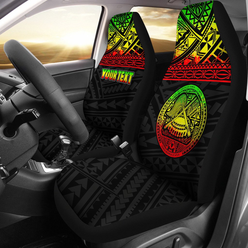 American Samoa Custom Personalised Car Seat Covers - American Samoa Seal Polynesian Reggae Horizontal Universal Fit Black - Polynesian Pride