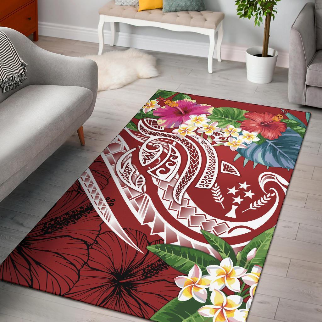 Kosrae Polynesian Area Rug - Summer Plumeria (Red) Red - Polynesian Pride