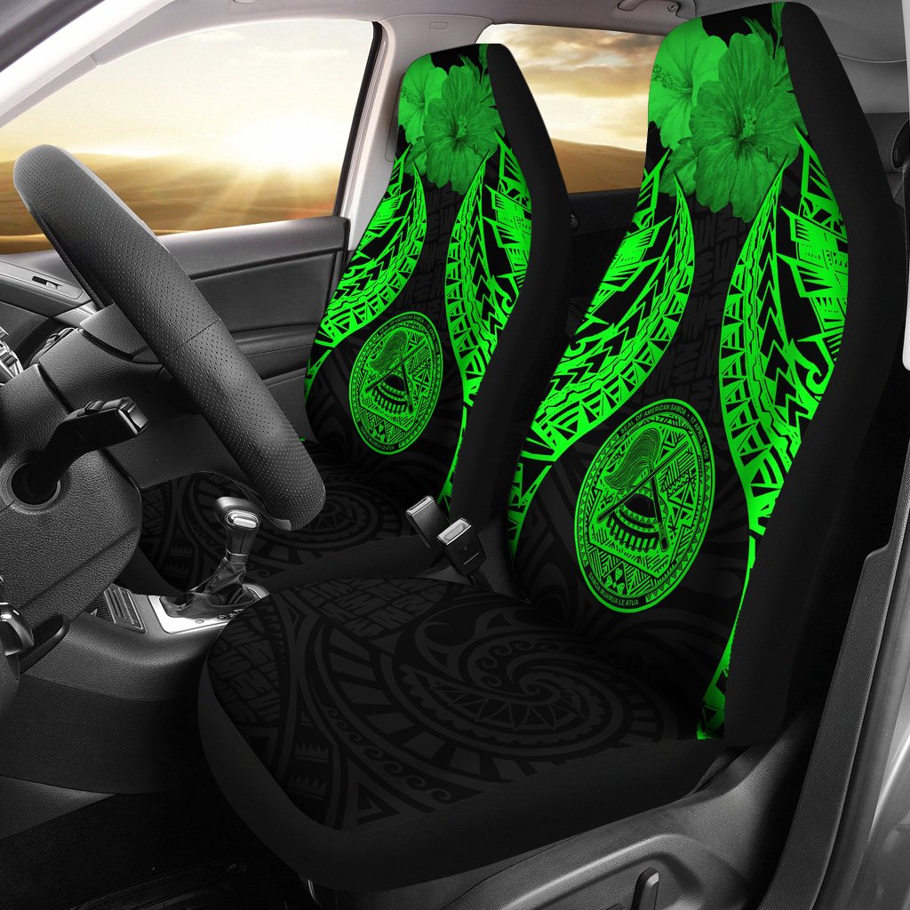 American Samoa Polynesian Car Seat Covers Pride Seal And Hibiscus Green Universal Fit Green - Polynesian Pride