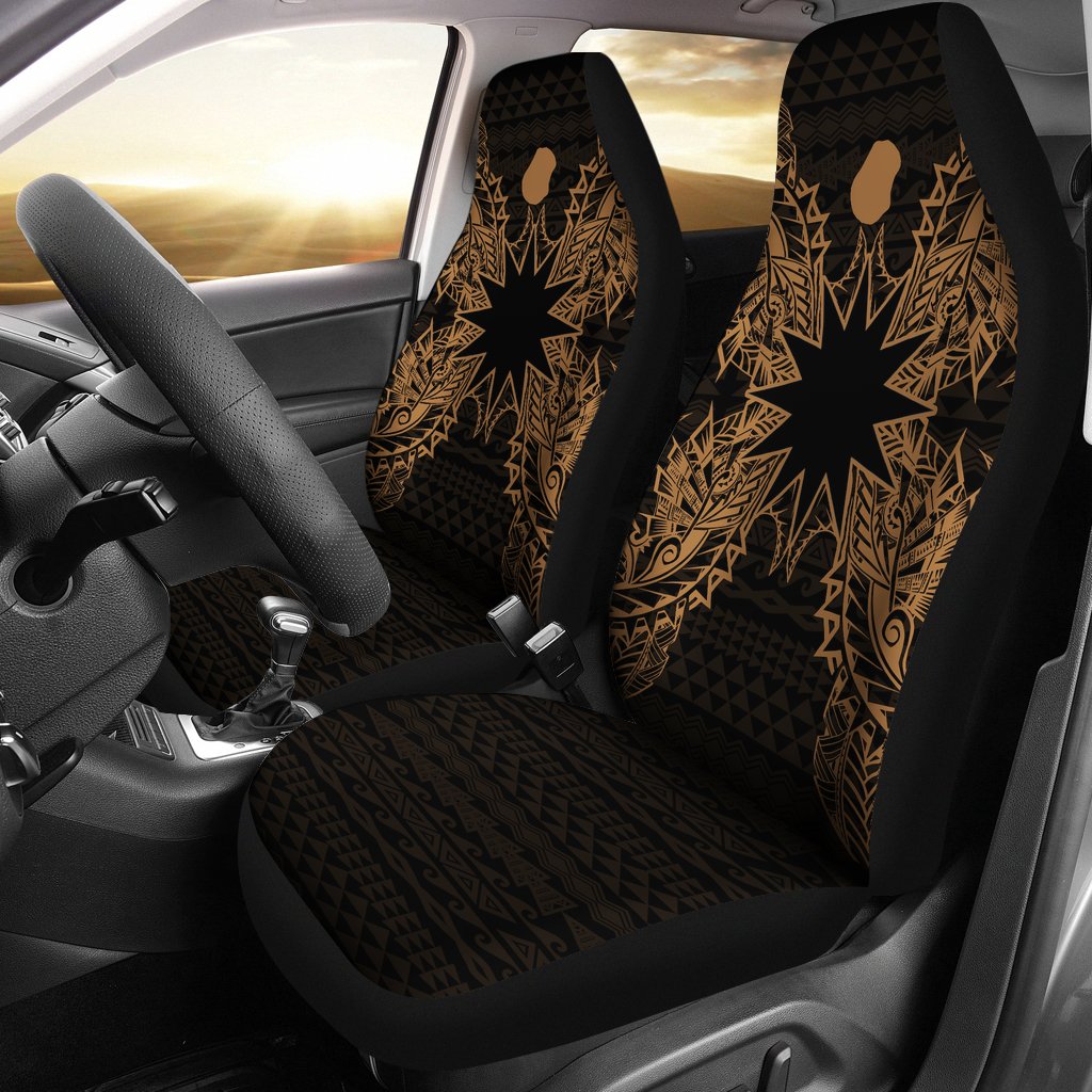 Nauru Car Seat Cover - Nauru Flag Map Gold Universal Fit Gold - Polynesian Pride