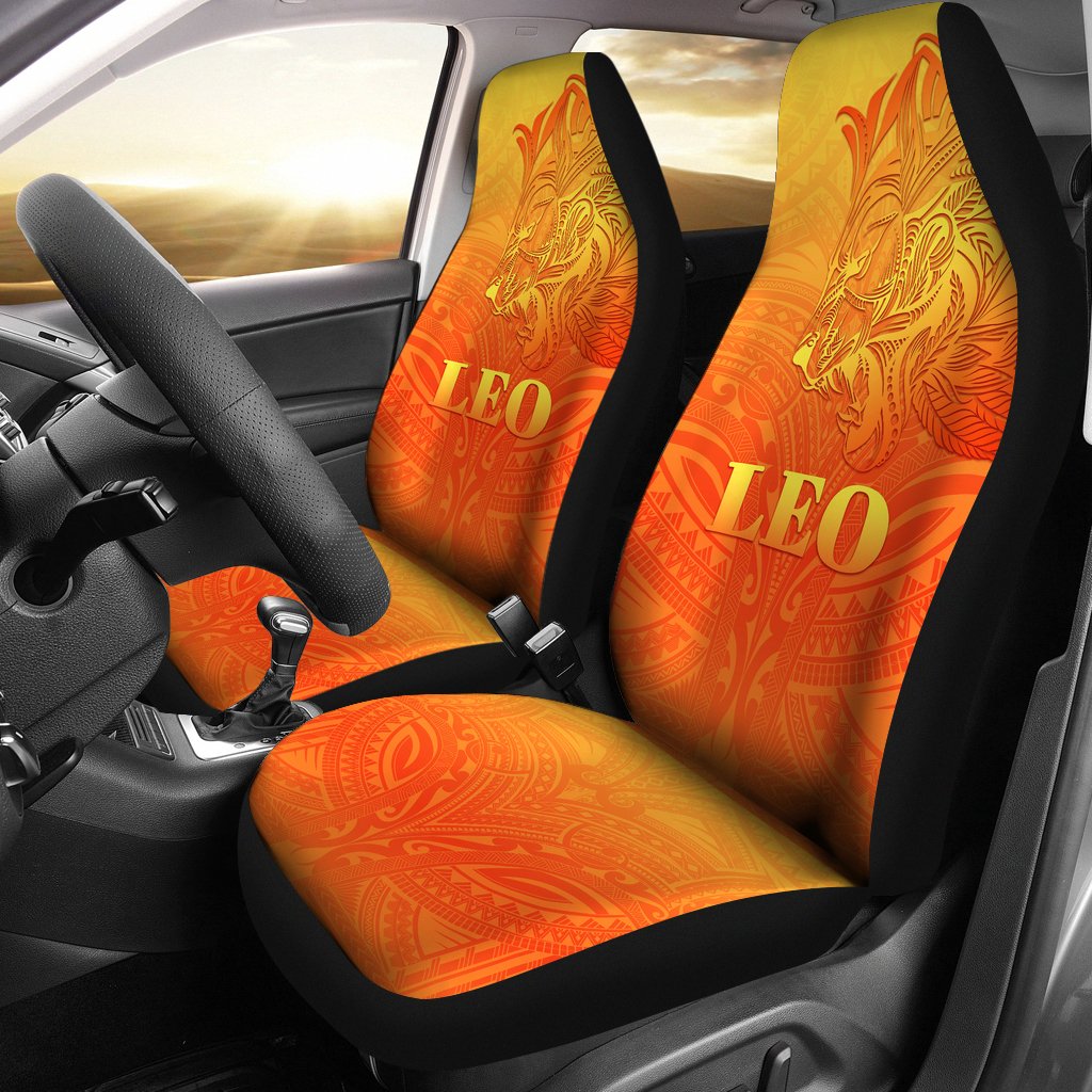 Sun In Leo Zodiac Car Seat Covers Polynesian Tattoo Simple - Orange Universal Fit Orange - Polynesian Pride