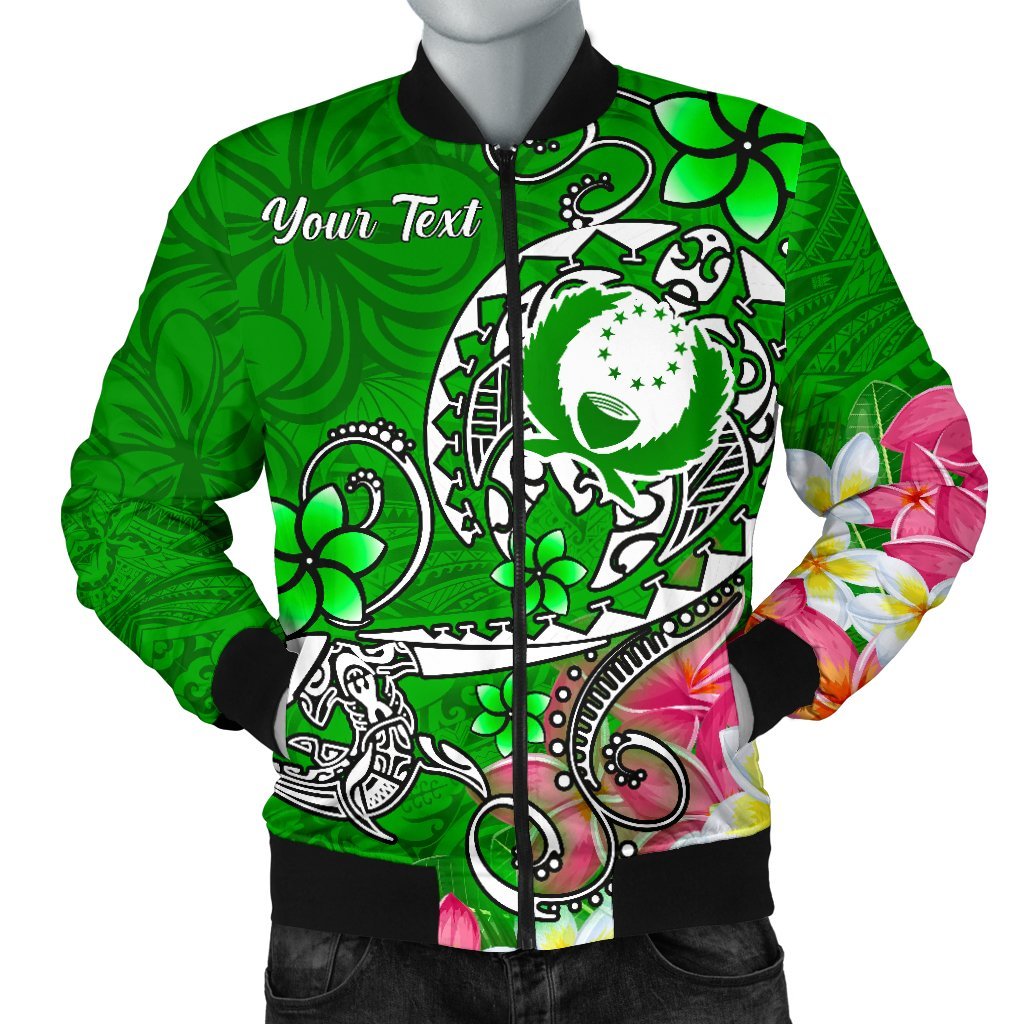 Pohnpei Custom Personalised Men's Bomber Jacket - Turtle Plumeria (Green) Green - Polynesian Pride