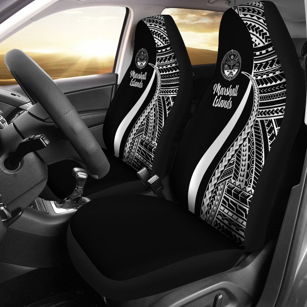 Marshall Islands Car Seat Covers - White Polynesian Tentacle Tribal Pattern Crest Universal Fit White - Polynesian Pride