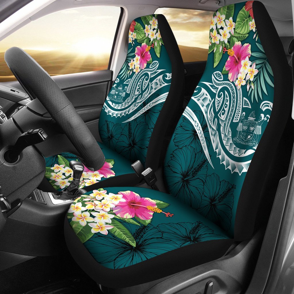 Fiji Polynesian Car Seat Covers - Summer Plumeria (Turquoise) Universal Fit Turquoise - Polynesian Pride