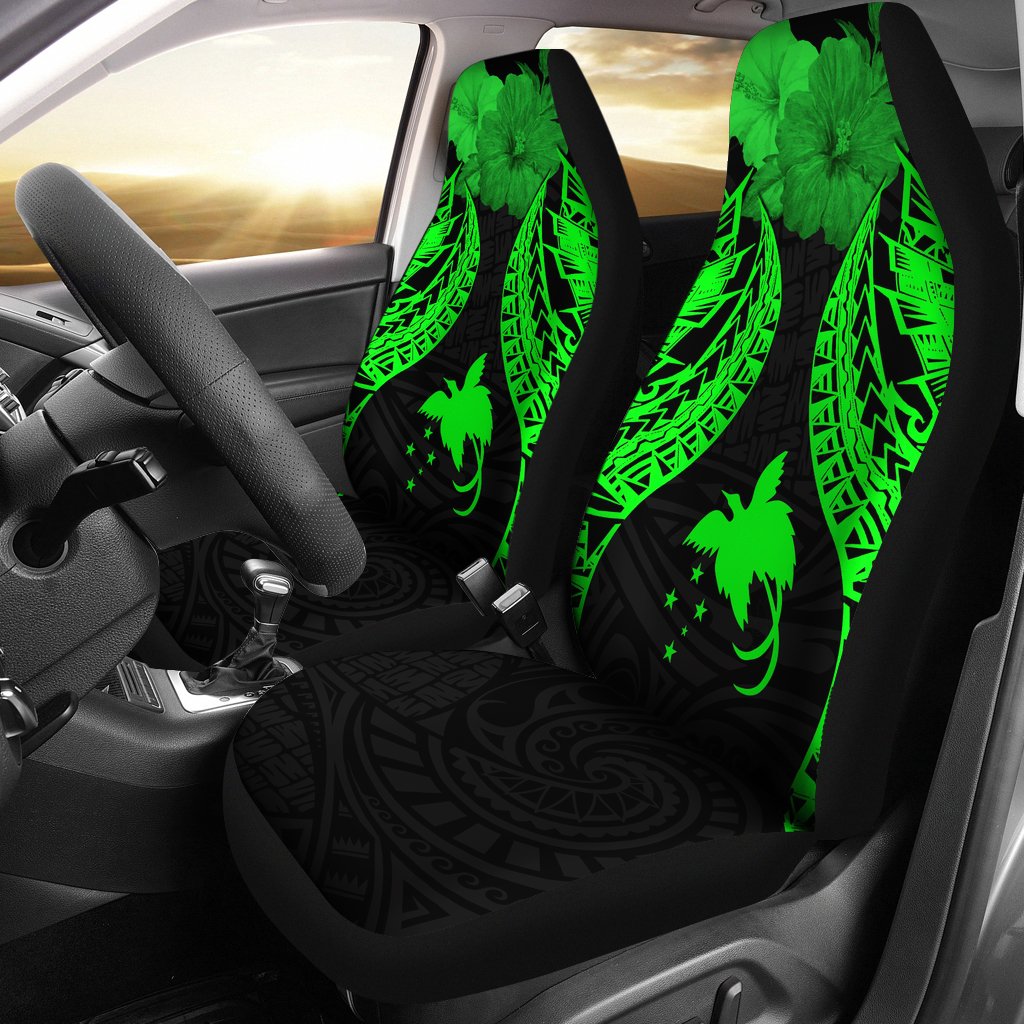 Papua New Guinea Polynesian Car Seat Covers Pride Seal And Hibiscus Green Universal Fit Green - Polynesian Pride