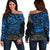 Tonga Polynesian Off Shoulder Sweater (Women) - Blue Turtle Flowing Blue - Polynesian Pride