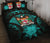 Fiji Polynesian Quilt Bed Set Hibiscus Turquoise Black - Polynesian Pride