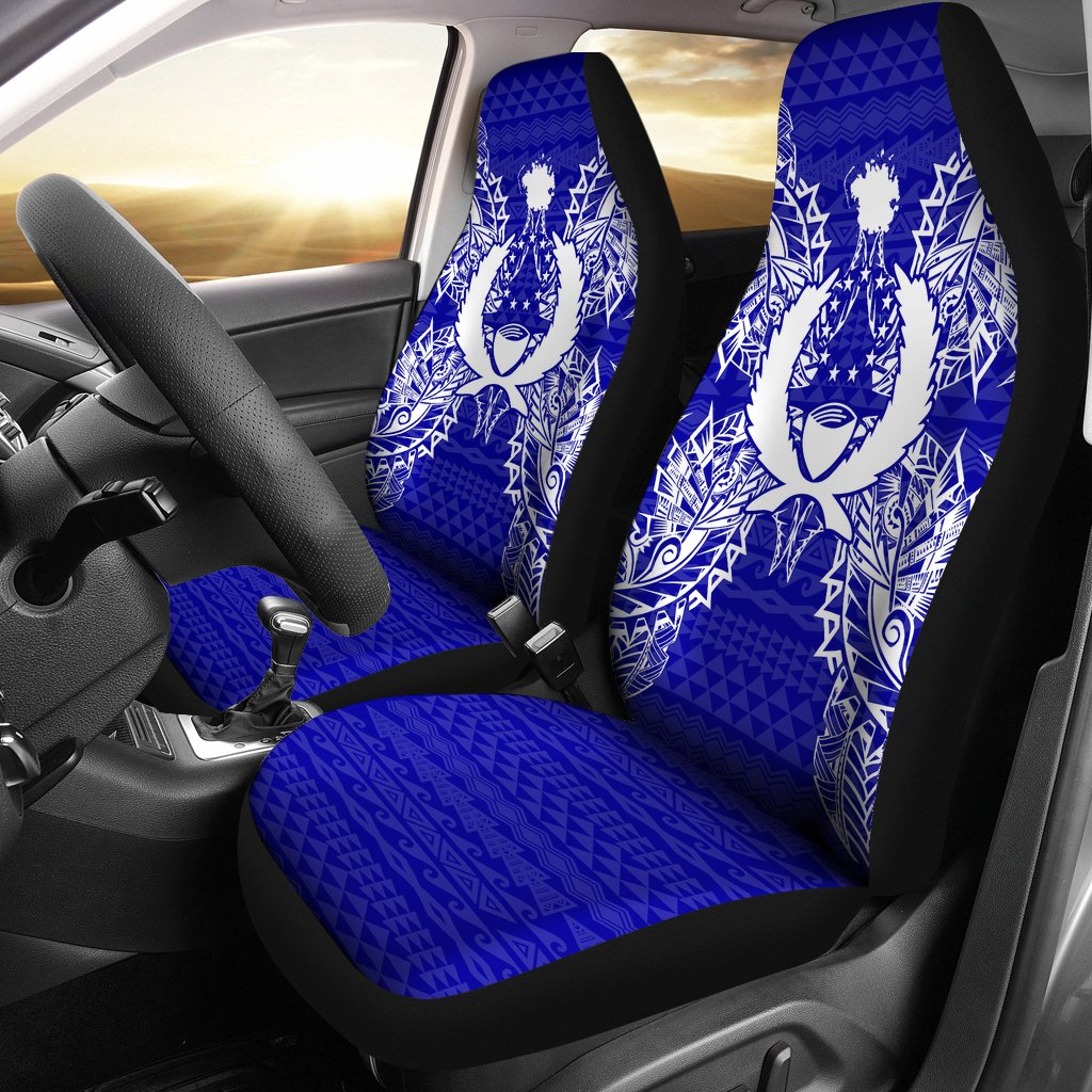 Pohnpei Car Seat Cover - Pohnpei Flag Map Blue Universal Fit Blue - Polynesian Pride