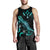 Kosrae Polynesian Men Tank Top - Turtle With Blooming Hibiscus Tuquoise - Polynesian Pride