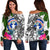 Northern Mariana Islands Women's Off Shoulder Sweater White - Turtle Plumeria Banana Leaf White - Polynesian Pride