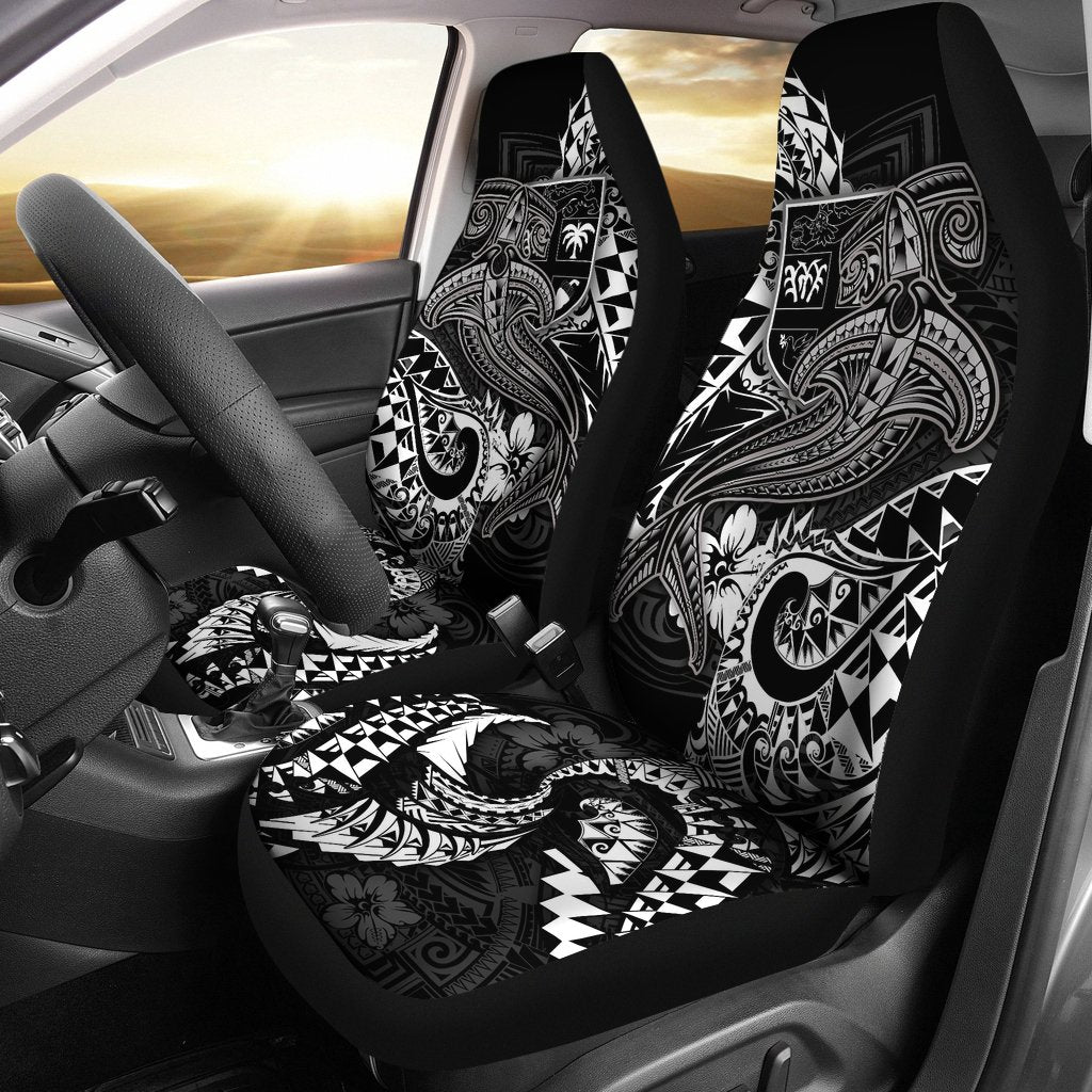 Fiji Car Seat Covers - White Shark Polynesian Tattoo Universal Fit White - Polynesian Pride