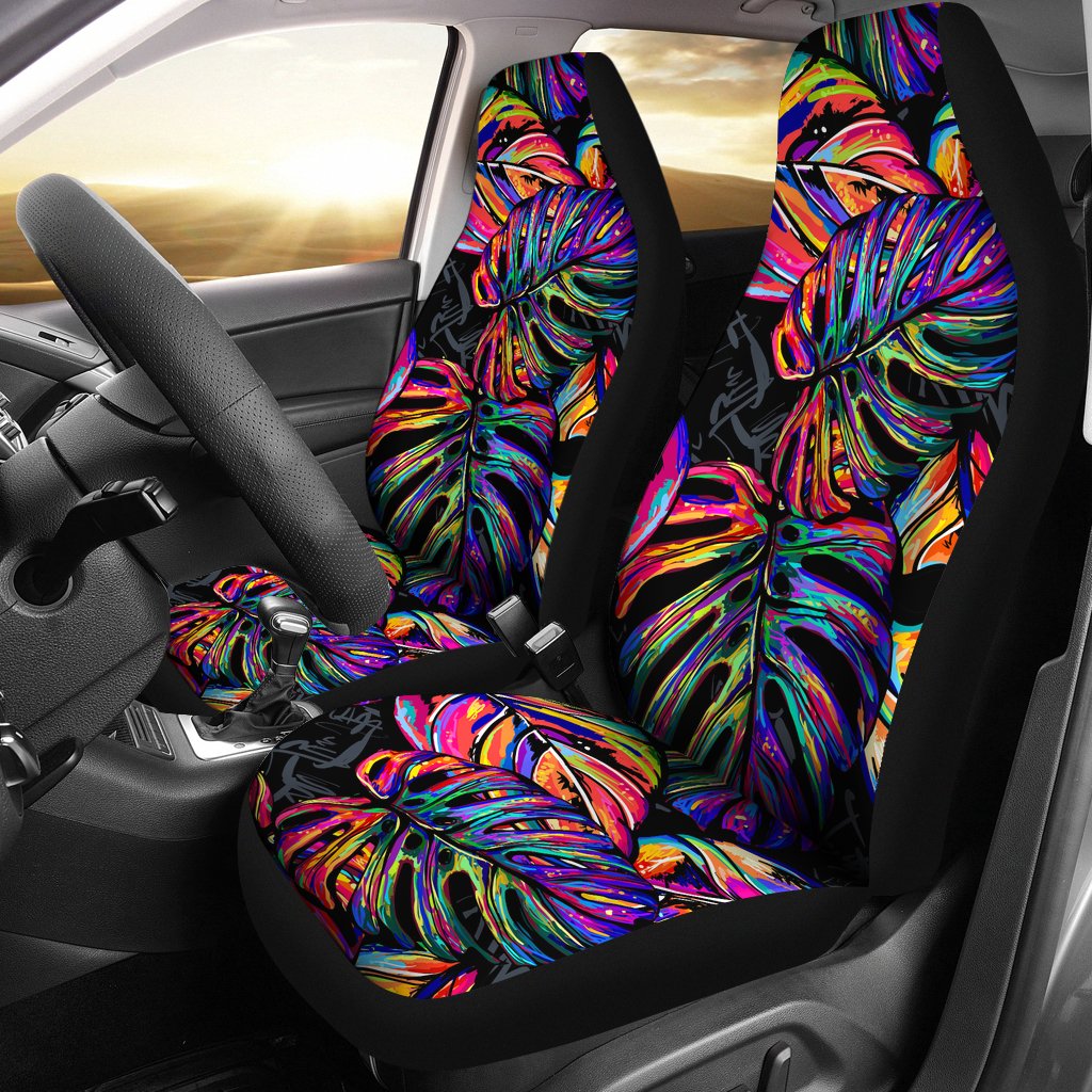 Polynesian Car Seat Covers - Palm Leaves Neon Color Universal Fit Neon - Polynesian Pride