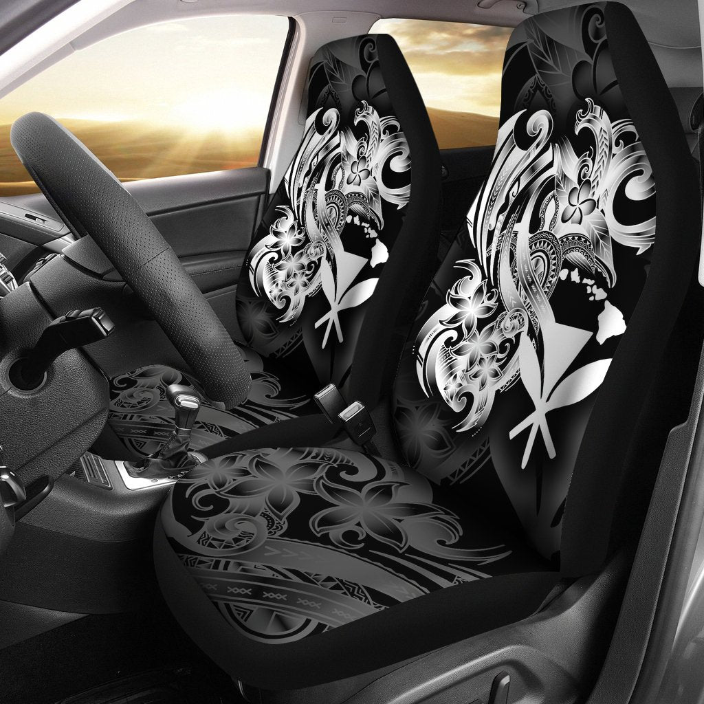 Hawaii Car Seat Covers - White Kanaka Maoli Turtle Universal Fit Black - White - Polynesian Pride