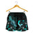 Pohnpei Polynesian Women's Shorts - Turtle With Blooming Hibiscus Turquoise - Polynesian Pride