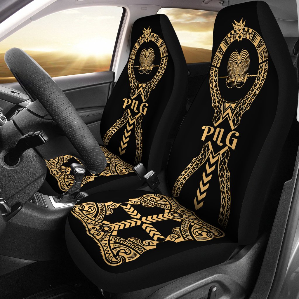 Papua New Guinea Car Seat Covers - Papua New Guinea Coat Of Arms Polynesian Tribal Gold Universal Fit Gold - Polynesian Pride