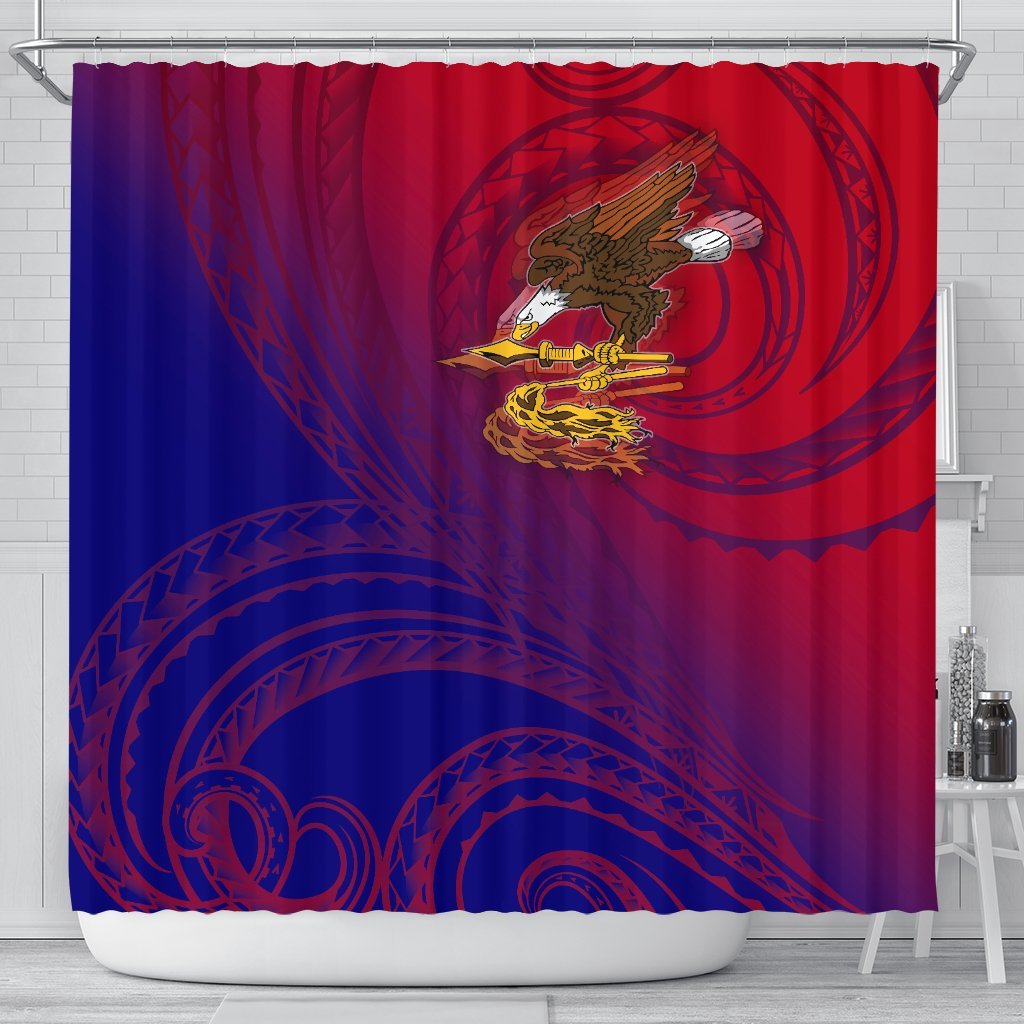 American Samoa Polynesian Shower Curtain - Bald Eagle (Blue - Red) 177 x 172 (cm) Blue - Polynesian Pride