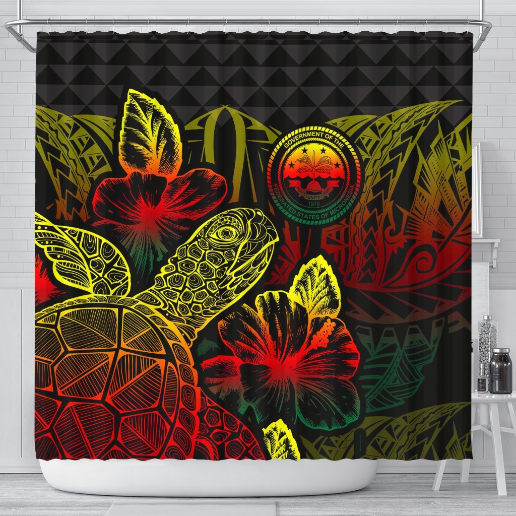 Federated States Of Micronesia Shower Curtain Turtle Hibiscus Reggae 177 x 172 (cm) Reggae - Polynesian Pride