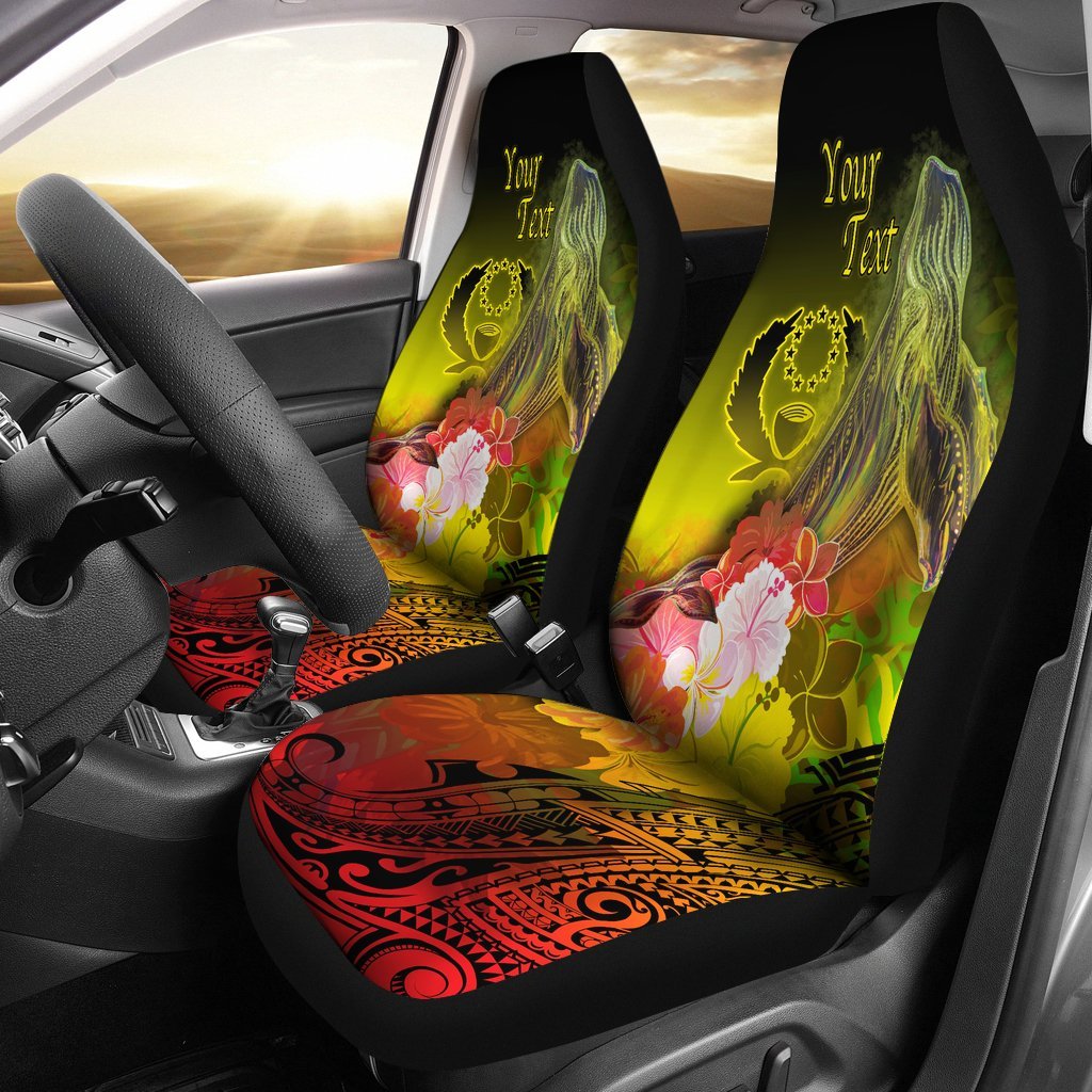 Pohnpei Custom Personalised Car Seat Covers - Humpback Whale with Tropical Flowers (Yellow) Universal Fit Yellow - Polynesian Pride