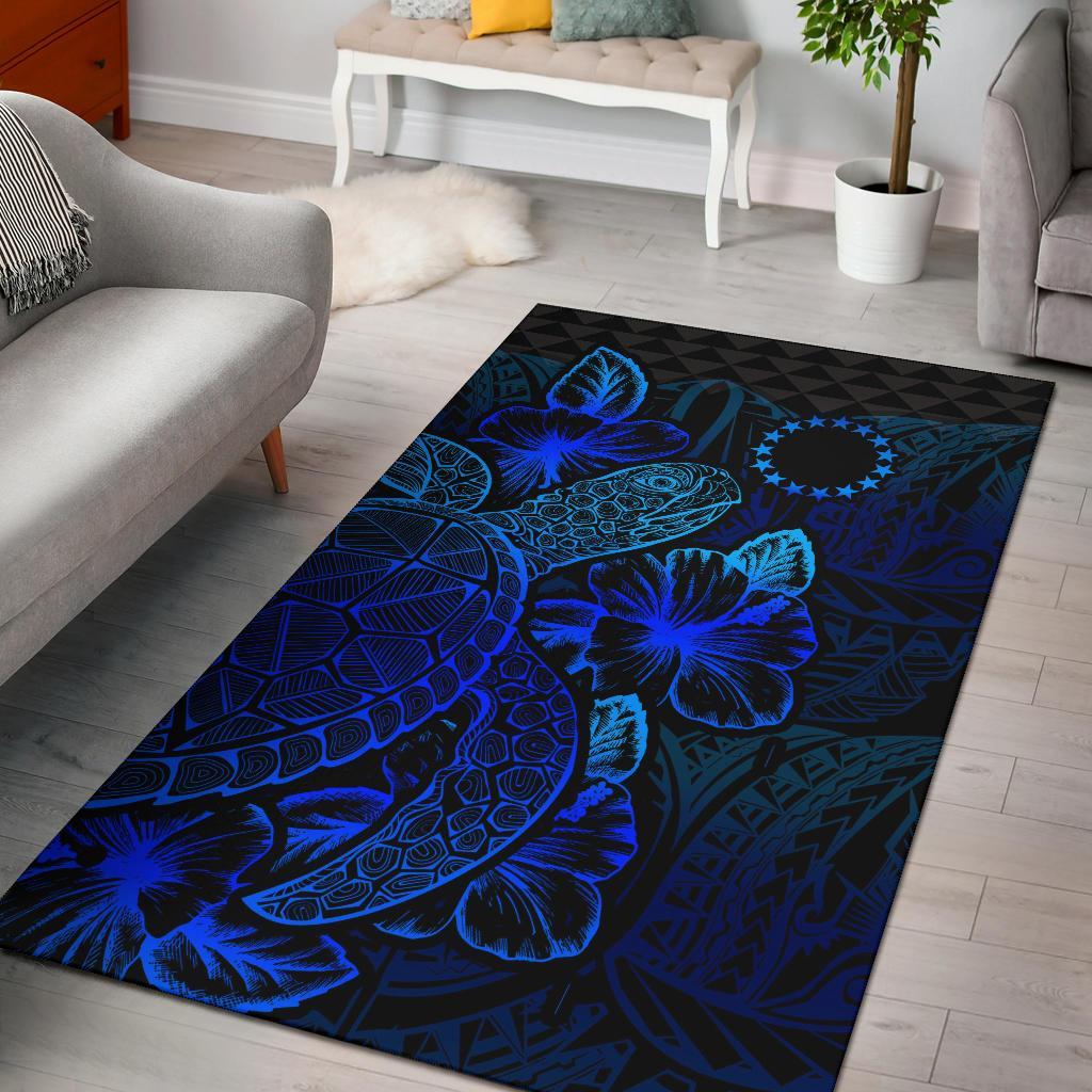 Cook Islands Area Rugs Turtle Hibiscus Blue Blue - Polynesian Pride