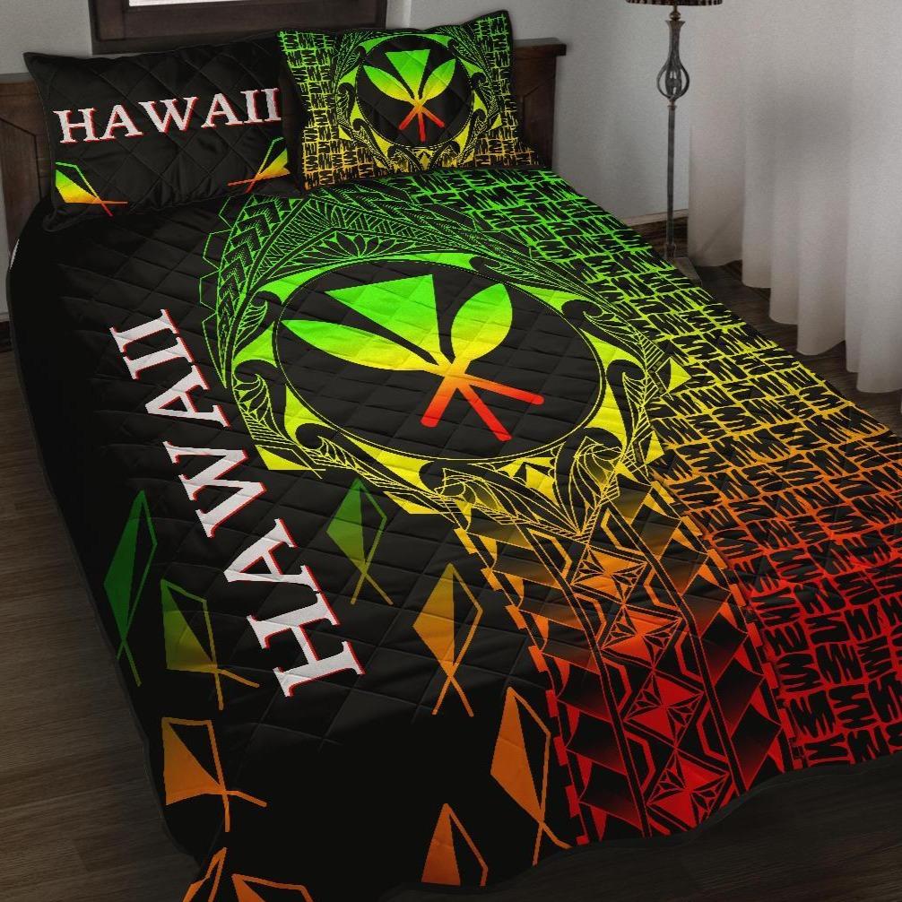 Hawaii Quilt Bed Set - Kanaka Maoli Rocket Style (Reggae) Black - Polynesian Pride