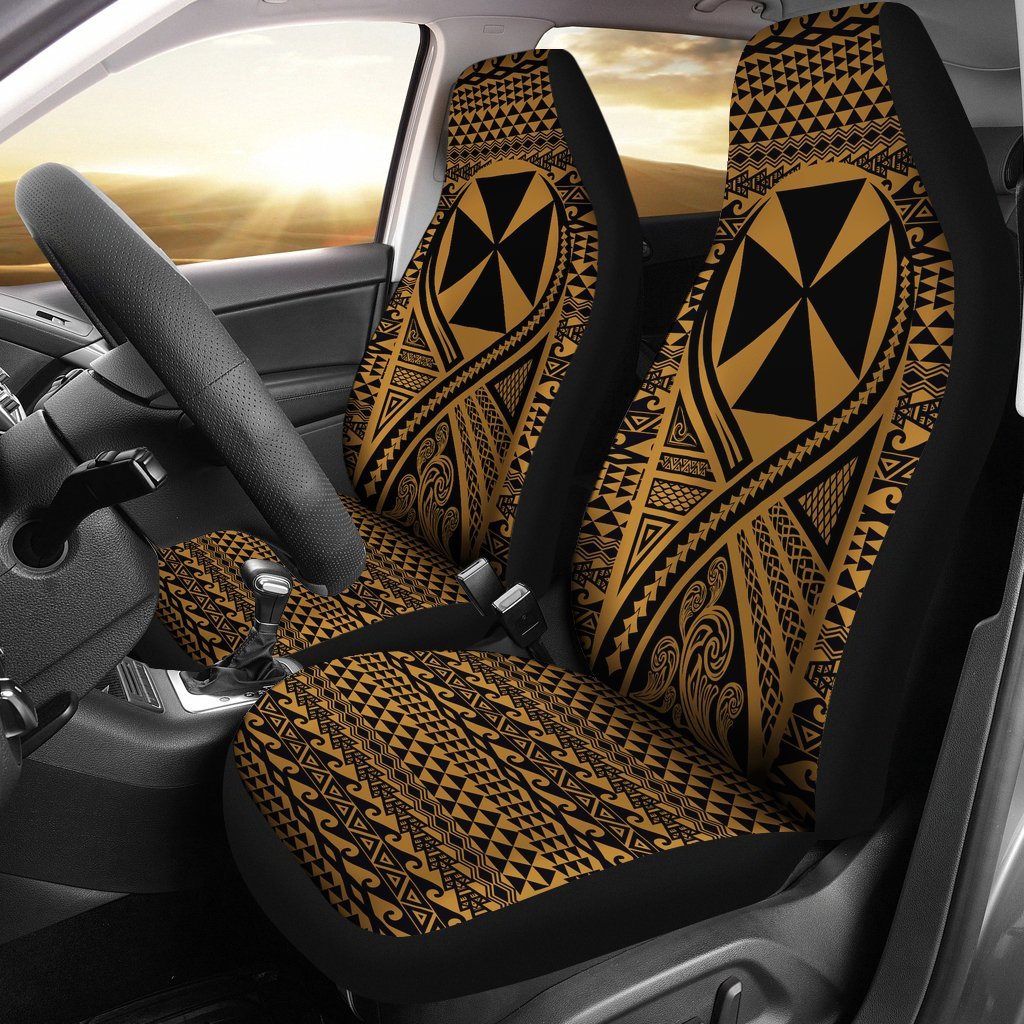 Wallis And Futuna Car Seat Cover - Wallis And Futuna Coat Of Arms Polynesian Tattoo Gold Universal Fit Gold - Polynesian Pride