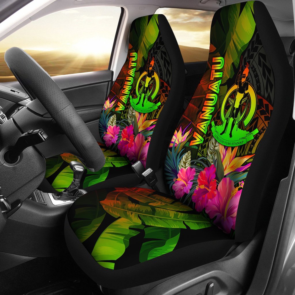 Vanuatu Polynesian Car Seat Covers - Hibiscus and Banana Leaves Universal Fit Reggae - Polynesian Pride