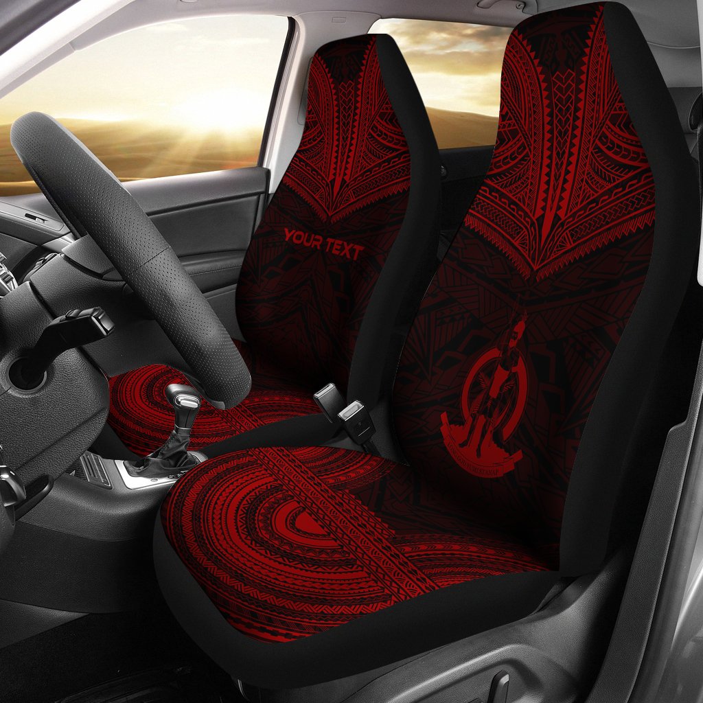 Vanuatu Custom Personalised Car Seat Cover - Vanuatu Coat Of Arms Polynesian Chief Tattoo Red Version Universal Fit Red - Polynesian Pride