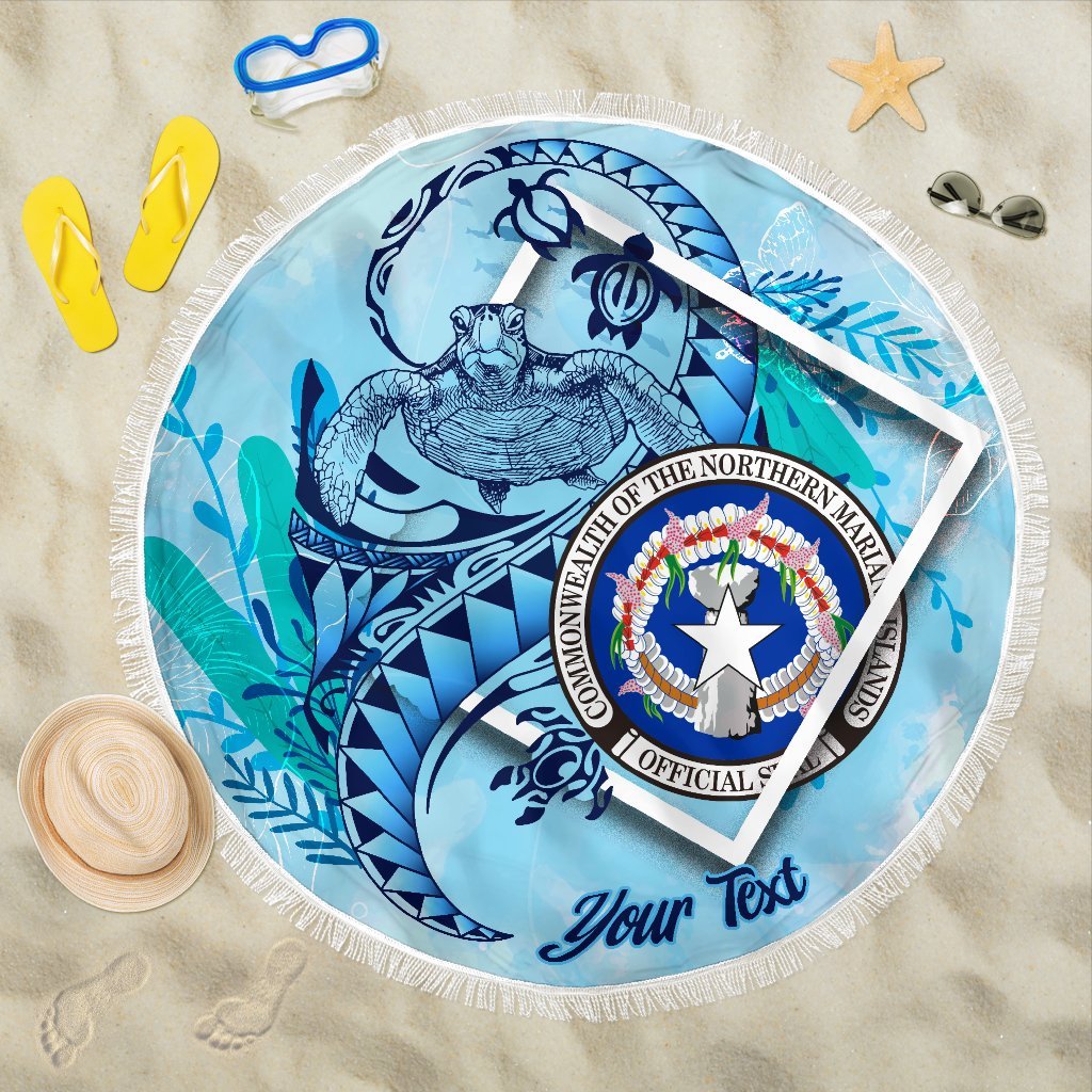 Northern Mariana Islands Beach Blanket - Custom Personalised Turtle Under The Sea Style Beach Blanket - Northern Mariana Islands - Polynesian Pride