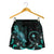 Chuuk Polynesian Women's Shorts - Turtle With Blooming Hibiscus Turquoise - Polynesian Pride