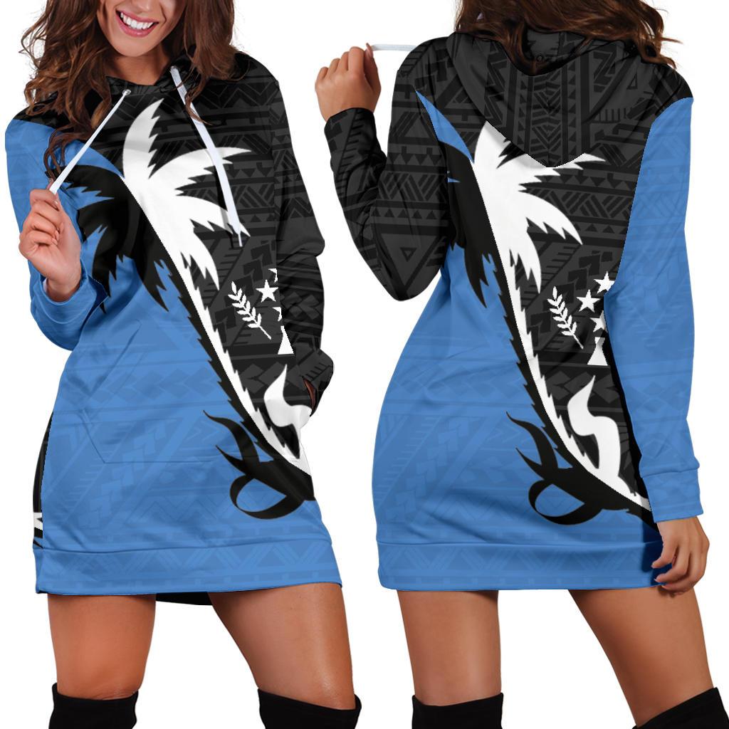 Kosrae Hoodie Dress - Kosrae Flag Coconut Tree K4 Blue - Polynesian Pride